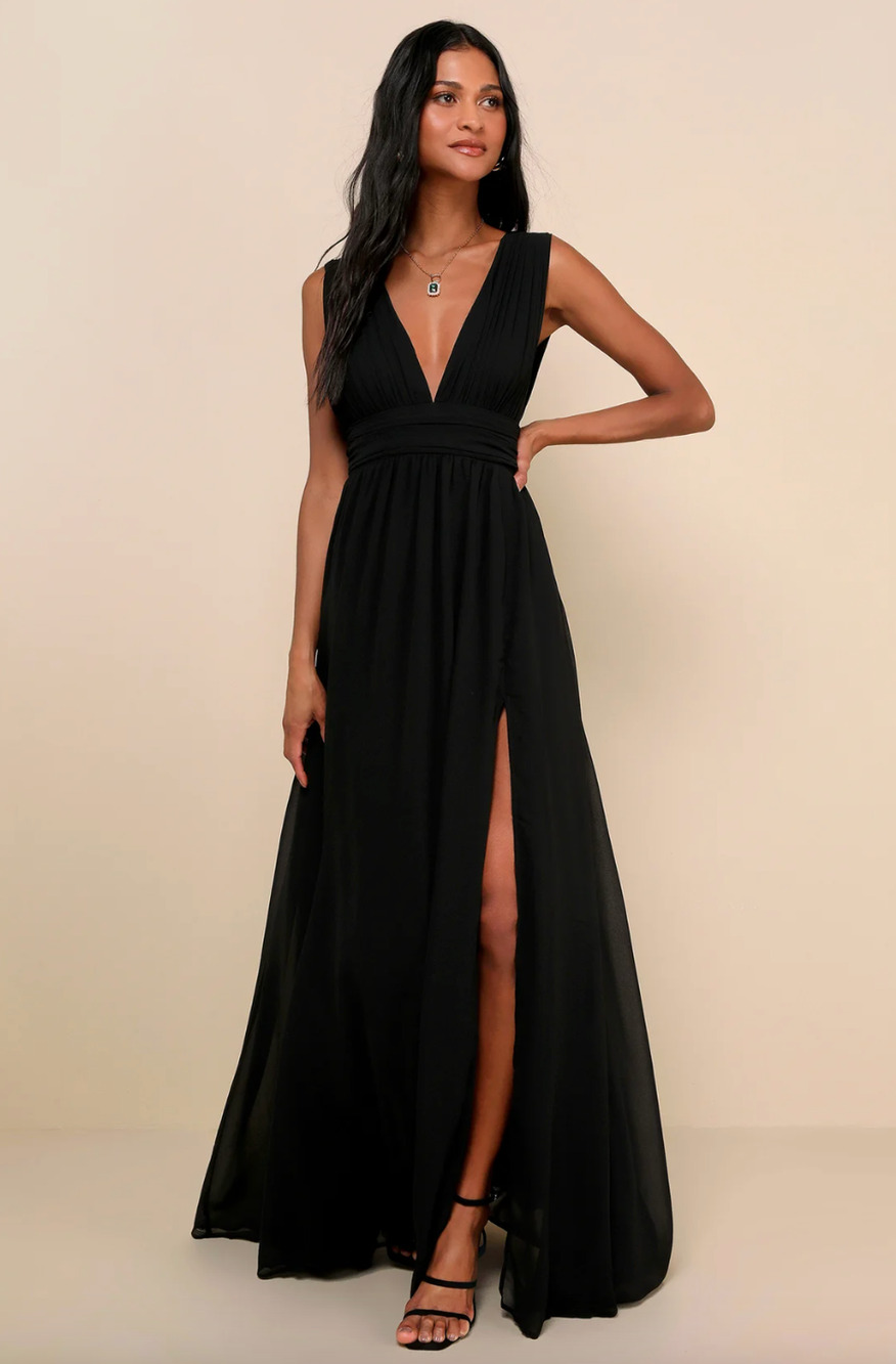 Lulus Heavenly Hues Black Maxi Dress Long Chiffon Bridesmaid Formal L NWT
